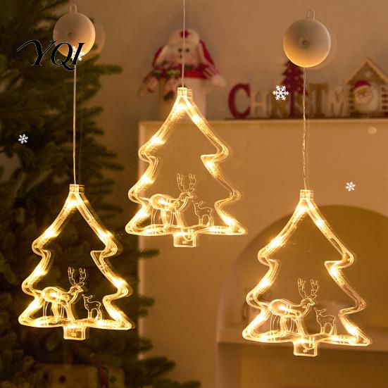 Suction Cup LED String Lights Christmas Star Window Light, Tree Letter Hanging Lamp Battery Operated Lamps for Glass, Decorative Neon Signs