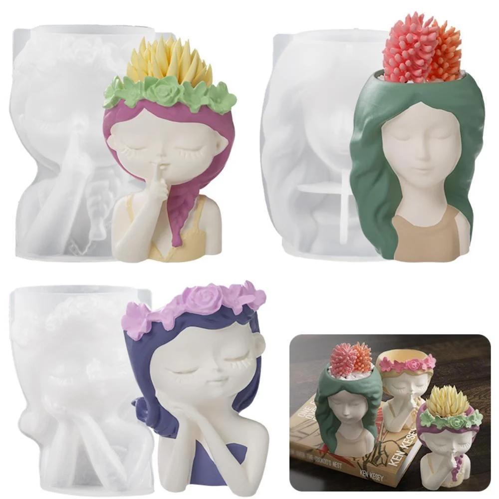 Силиконовая форма 3D, милая девушка, цветочный горшок, форма для поделок своими руками, гипсовая свеча, кристалл, эпоксидная смола, форма для домашнего декора
