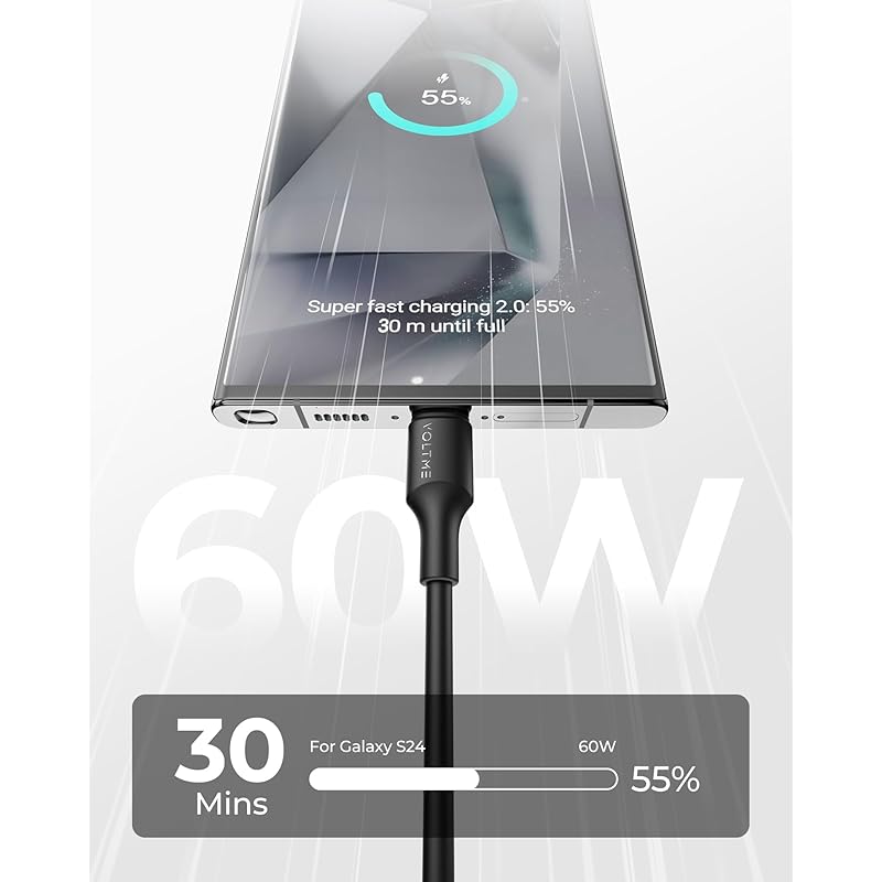 VOLTME USB Type C Cable 60W/3A Supports PD/QC Quick Charging To Prevention of Disconnection Data Transfer Type C iPhone 15, MacBook Compatible with