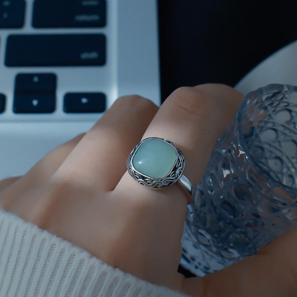 High-End Tangcao Flower Inspired Jade Ring: Elegant Chinese Court Style for Women