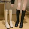 Fashion Winter Woman Knee-High Boots Fashion Comfort Soft Leather Square Low Heel Long Booties 2024 Trend Add Fur Women's Boots
