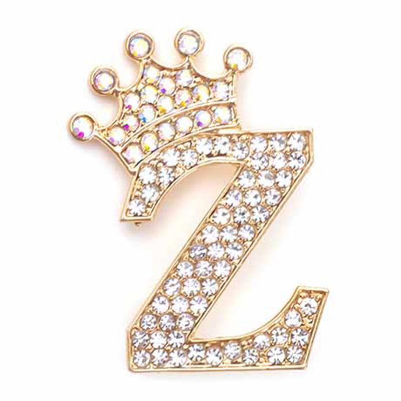 Fashion Crown 26 Initial Letters A To Z Crystal Rhinestone Brooch Pins Women