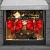 Merry Christmas Window Decor: Red Ribbon, Gold Snowflake, Static Cling
