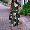 Женское платье макси с цветочным принтом, летнее повседневное платье с коротким рукавом, сарафан с V-образным вырезом, длинные платья с карманами, пляжный отдых