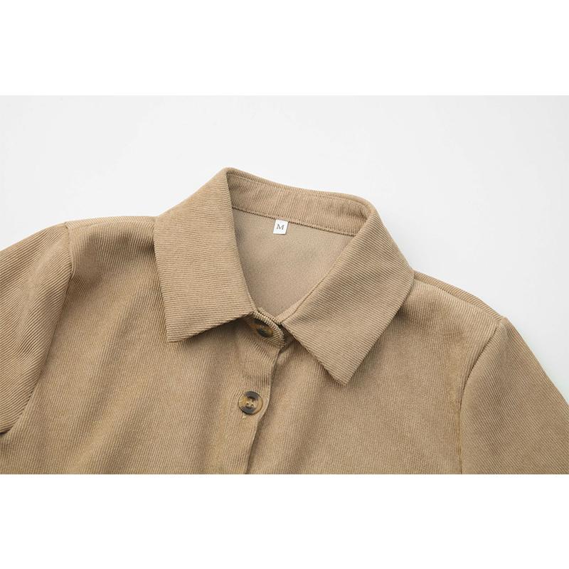 Женское вельветовое платье-рубашка с длинным рукавом на пуговицах, миди-макси, осенне-зимнее