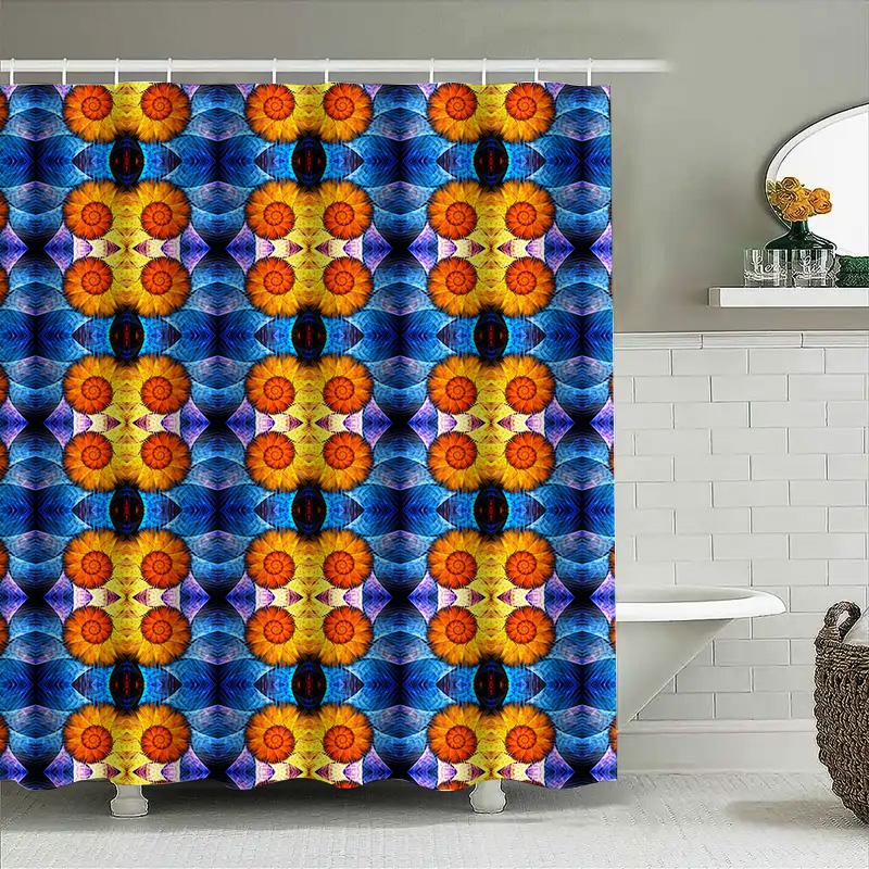 Шторка для душа Kaleidoscope Сине-оранжевая Цветочная Декоративная для Ванной Полиэстер Водонепроницаемая Оконные Покрытия Для Плитки Ванной Комнаты Задняя Панель