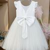 Летние детские свадебные платья принцессы с бантом для девочек, одежда для девочек, костюм для дня рождения, детская одежда