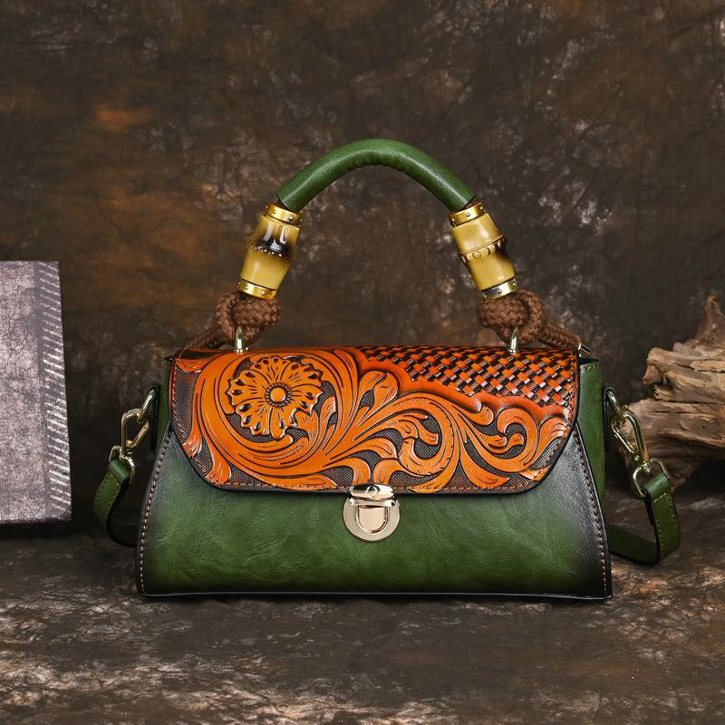 Johnature Women Bag Retro Leather Carving Craft Ladies Handbag Versatile Large Capacity Shoulder & Crossbody Bags