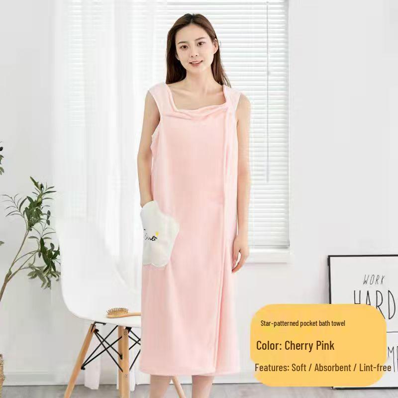 Women's Star Pattern Coral Fleece Bathrobe – Absorbent, Non-Shedding, Wearable or Wrap Towel.