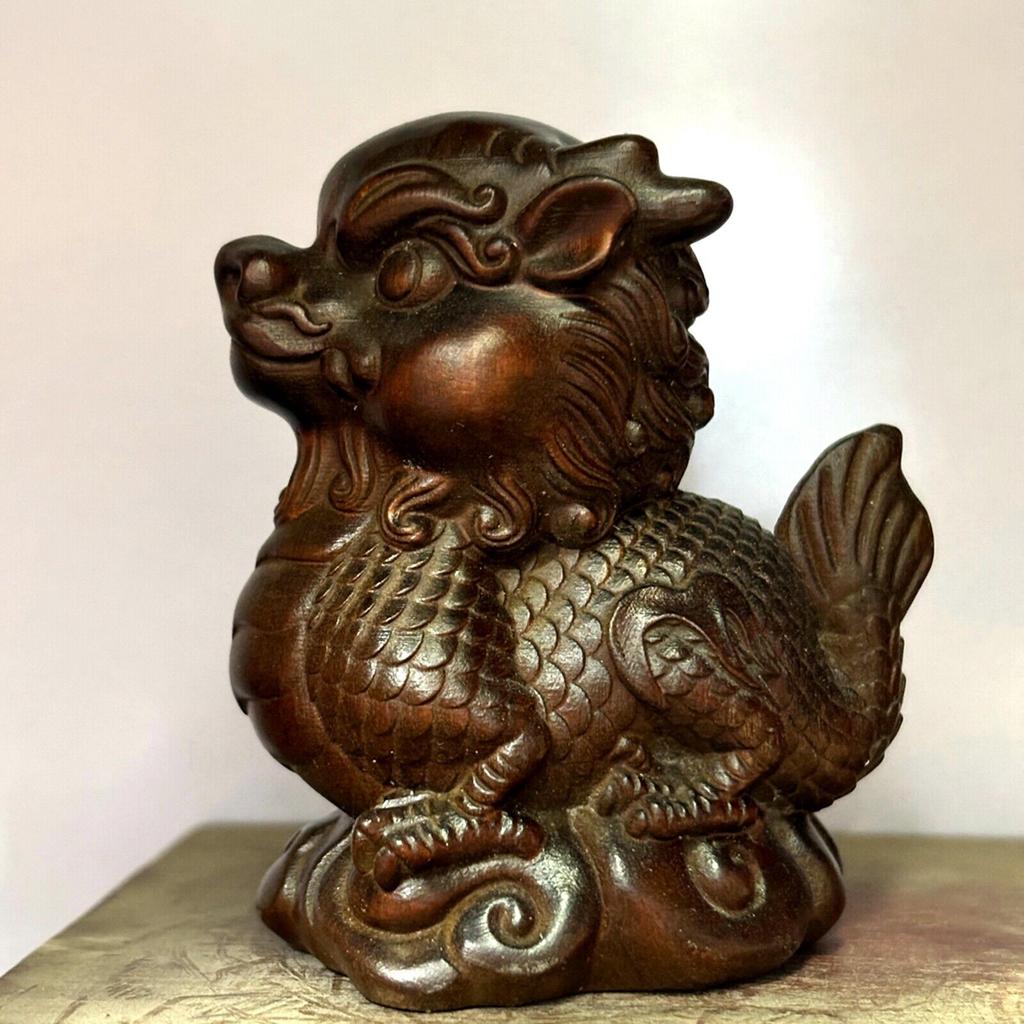 Chinese Dragon Statue Loong Animal Figurine Wooden Christmas Ornament Home Decor