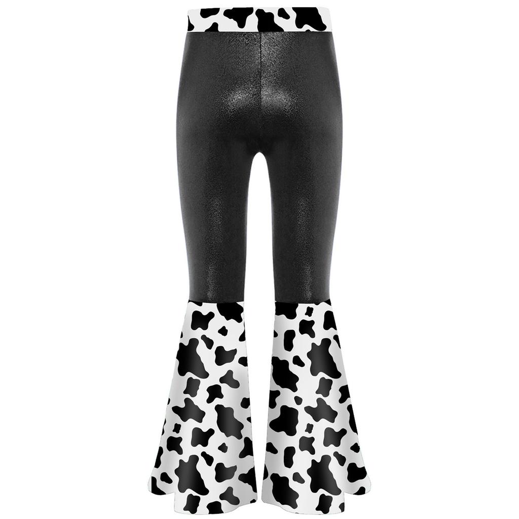 Girls Disco Costume Patchwork Printed Pants Shiny Metallic Elastic Waistbell Bottom Design Role Playing Parties