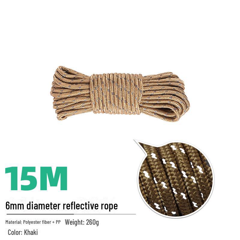 Светоотражающая веревка толщиной 5 мм, 50 м — для палаток, грунтовых колышков, навесов, бельевых веревок и ветрозащитных аксессуаров.
