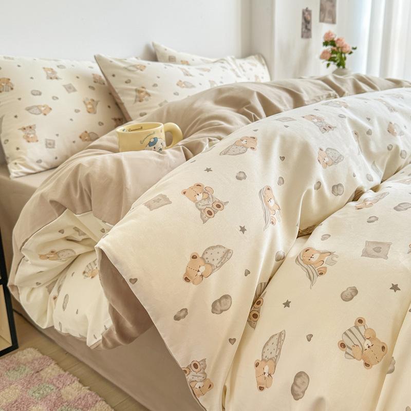 Nordic simple cotton four-piece set 100 quilt cover bed sheet pure cotton student three-piece set bedding 1.8