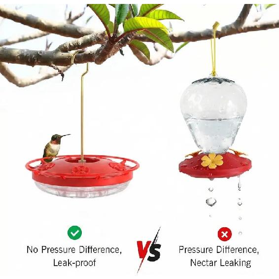 Hummingbird Feeders for Outdoors,Dish-Style Humming Bird Feeder with Built-in Ant Moat, 5 Bee Proof Feeding Ports, Easy Clean