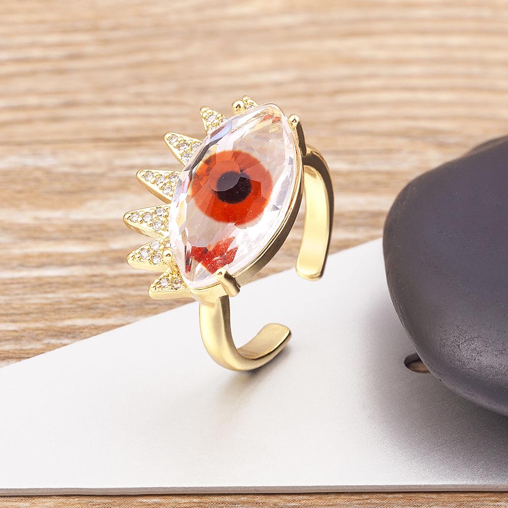 Nidin Trendy Bohemian Lucky Colorful Evil Eye Transparent Rhinestone Opening Adjustable Ring Womem Elegant Jewelry Fine Gift