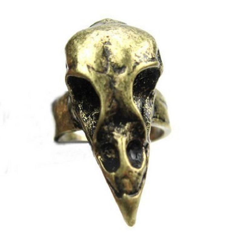 European and American Men's Bird Head Ring Opening Exaggerated Hollow Bird Skull Ring Punk Jewelry