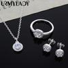 925 Sterling Silver Cute Solid Christmas Gift Noble Fashion Elegant Women Shiny Crystal CZ Necklace Earring Ring Jewelry Set
