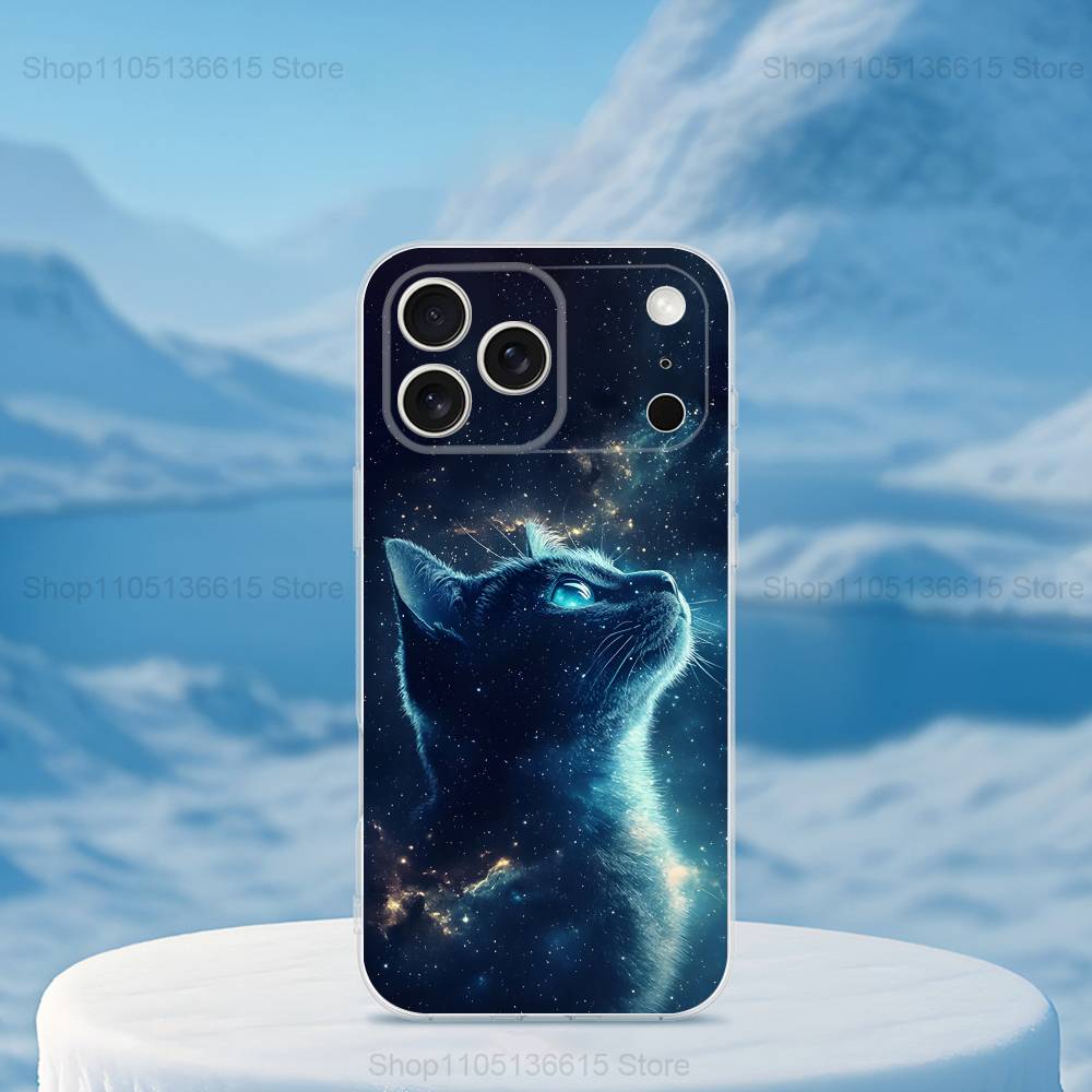 Фантастическая картина кошки Арт Чехол для телефона для iPhone 16,15,14,13,12,11,17 Pro,Max,Plus,X,XS,XR,SE,Mini Прозрачный Мягкий Чехол