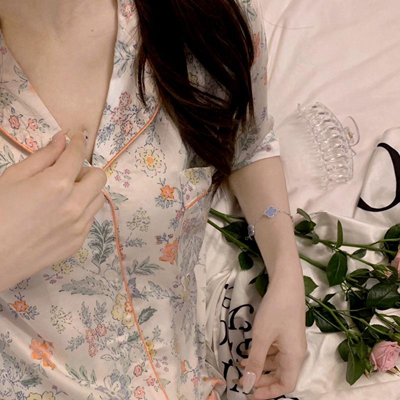 French Rustic Small Fresh Women's Pajamas Homewear Set of Short-Sleeved Shorts Women's Summer Thin Section of Ice Silk Homewear