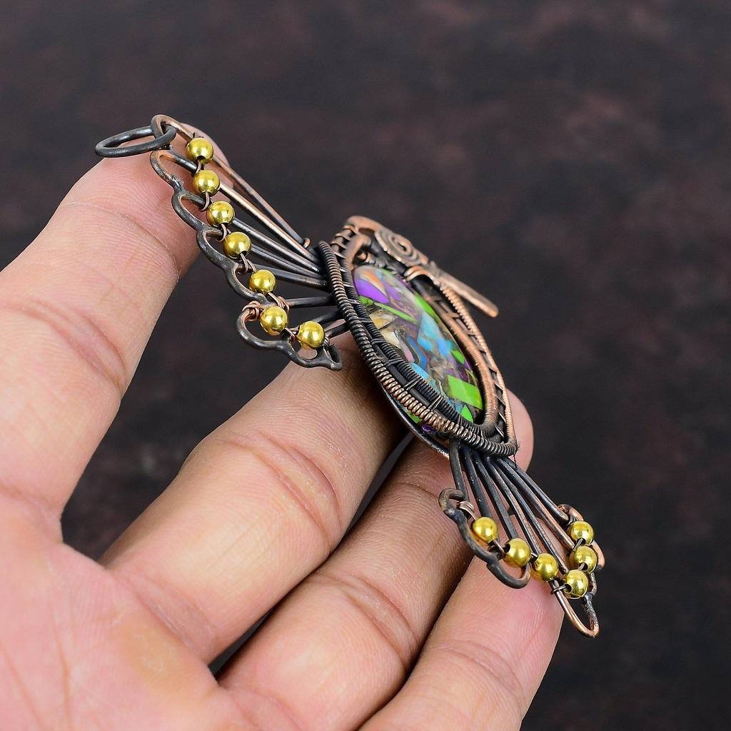 Fiesta Kingman Бирюзовый кулон Медная проволока обернутый драгоценный камень кулон Multi Медь Бирюзовый кулон Медная проволока обернутый ювелирные изделия Подвески в виде птиц