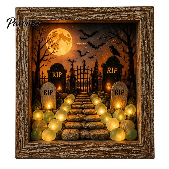 Ручная работа, Декор комнаты на Хэллоуин, Набор для создания DIY Shadow Box (Световой ящик), Ночник, Деревянная рама 8,5 дюймов, Набор для творчества со светодиодами, Проекты для осеннего декора дома, Светящиеся камни