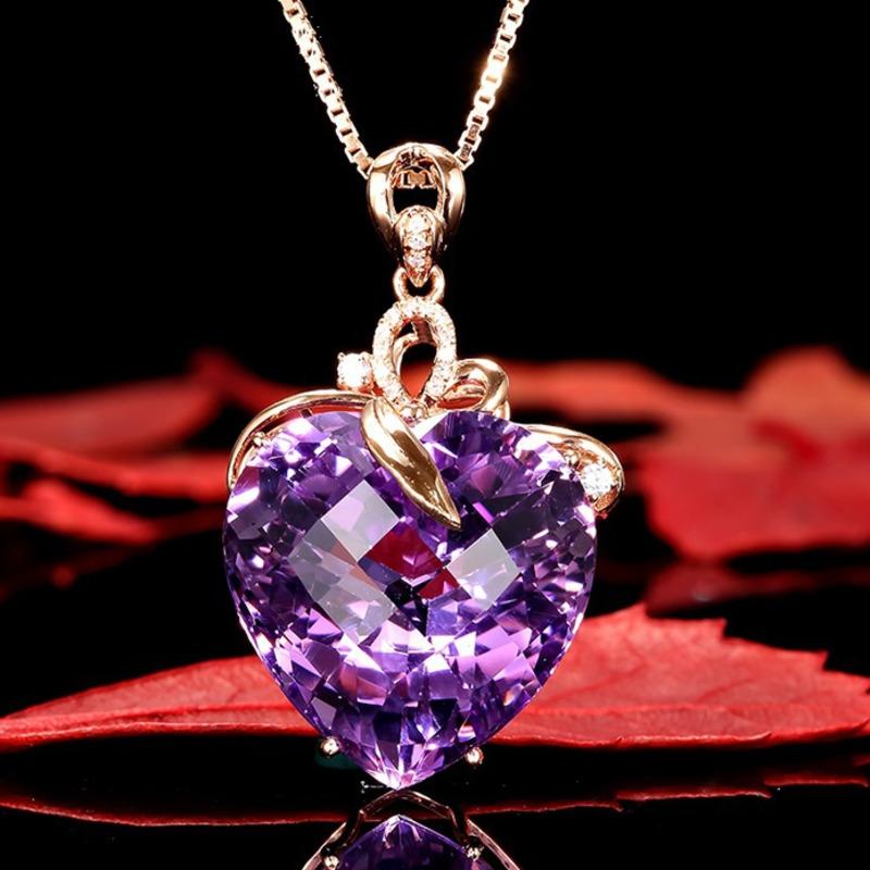 POMOiii Роскошный аметист в форме сердца, 18-каратное золото, натуральный аметист, ожерелье, кулон для женщин, свадебные украшения