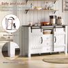 Buffet Cabinet, 120 cm Wide Side Cabinet with Sliding Doors and 3 Drawers, Rustic Wood Coffee Bar Table, for Kitchen, Dining and Living Room, White