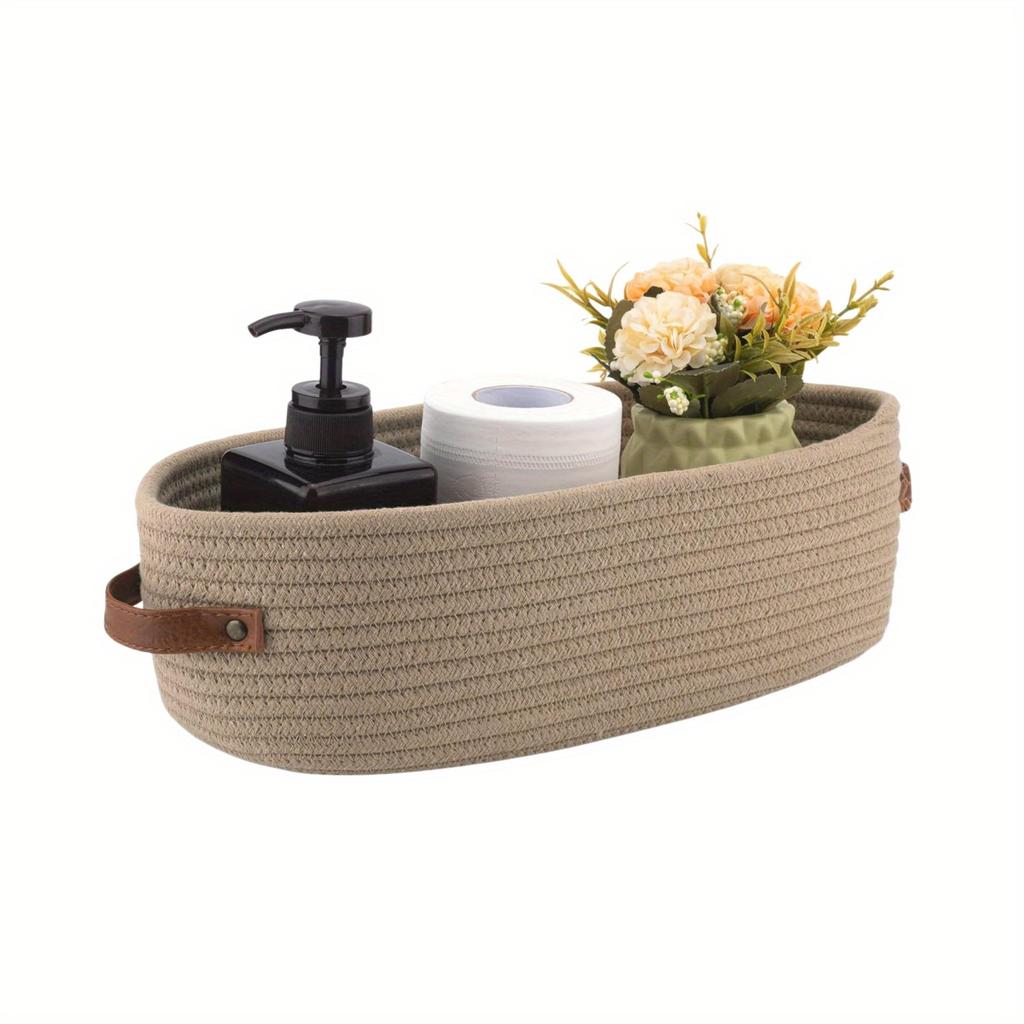 Multi-functional Woven Storage Basket with Double Handles - Perfect for Desktop Organization and Bathroom Essentials