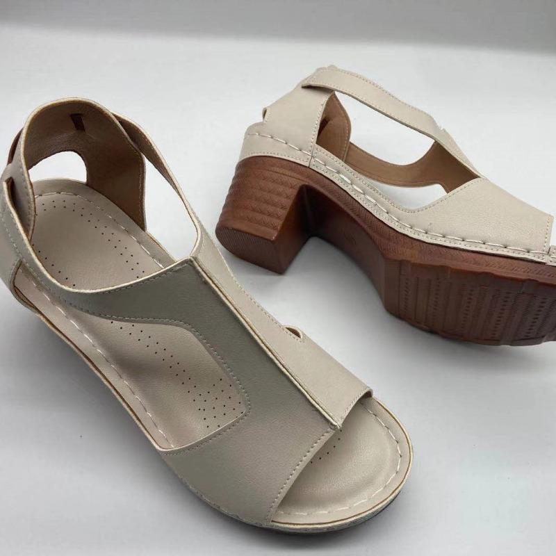 Summer New Fish Mouth Large Size Wedge Heel Open Toe Buckle with High Heel Sandals