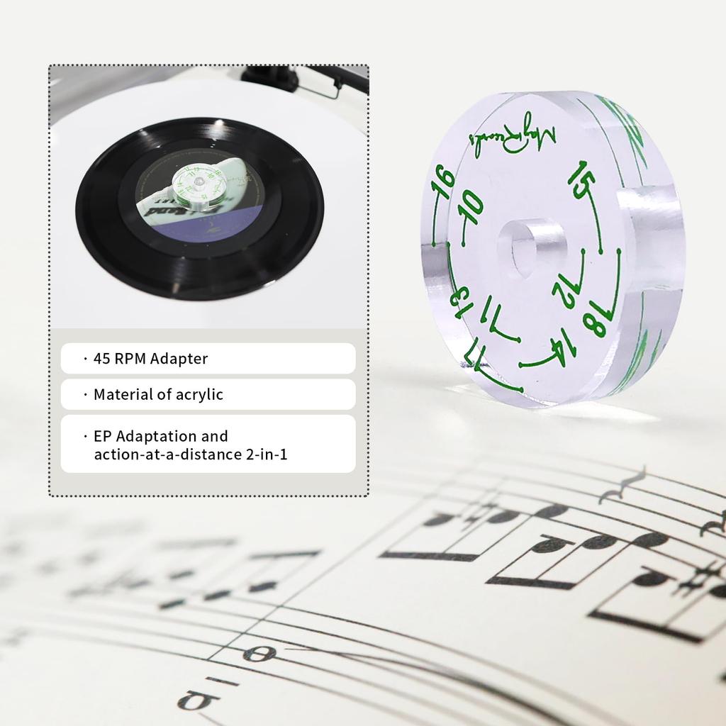Record Adapter for EP Record Player Accessories 45 RPM Adapter for Big Hole Records Clear Acrylic Material Distance Calibration Scale Included 7"
