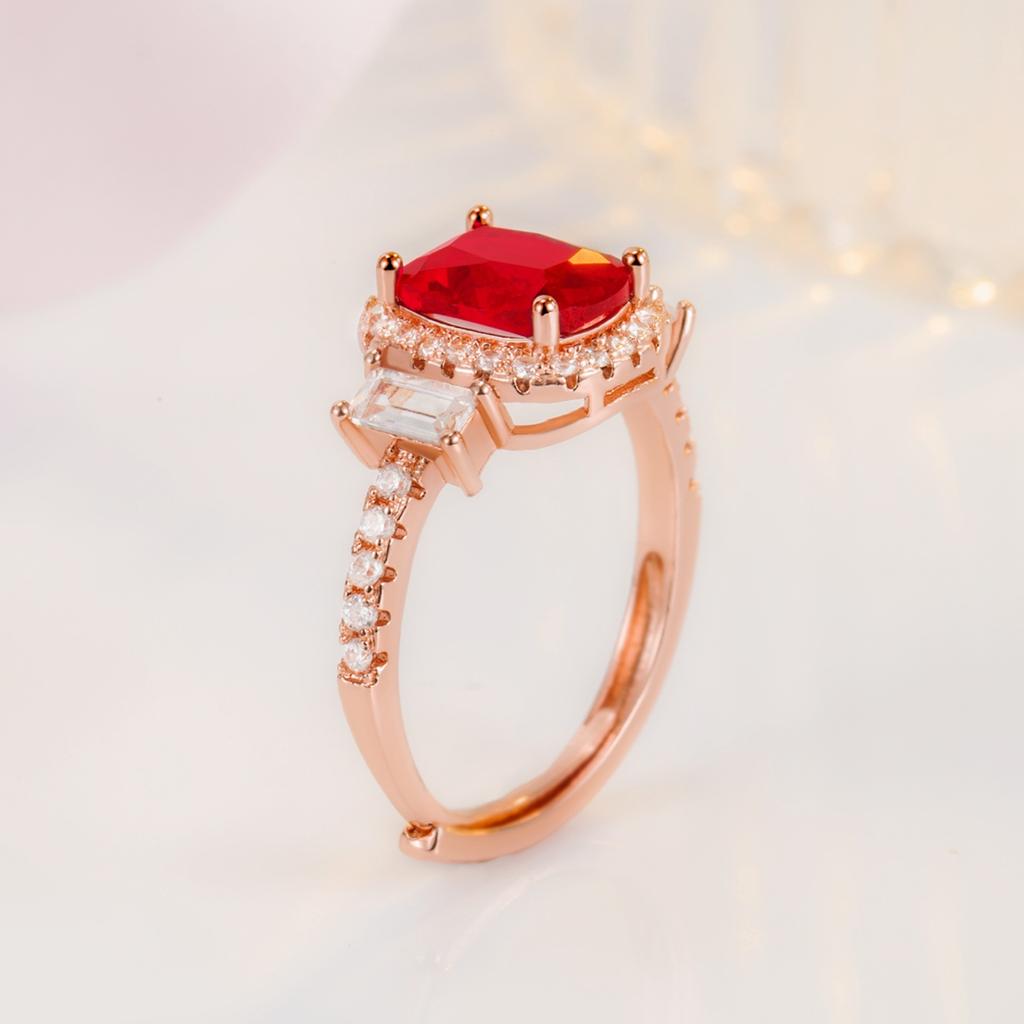 2025 Trend Red Open Diamond Ring Female Light Luxury Full Diamond Imitation Natural Ruby Ring Index Finger Ring