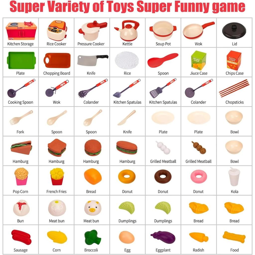 Play Kitchen Accessories Kids Kitchen Playset with Kids Pots Pans Playset Food Fruit Veggies, Kitchen Toys, Cooking Utensils Toy
