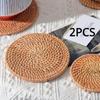 2 шт. Подставка под чашку чая Ручная работа 240℃ Термостойкие Теплоизоляционные подкладки Подставка под чашку Круглая Ротанговая Настольная подставка Настольная Кофе