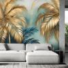 Wallpaper Blue-gold Palms On Gray Background