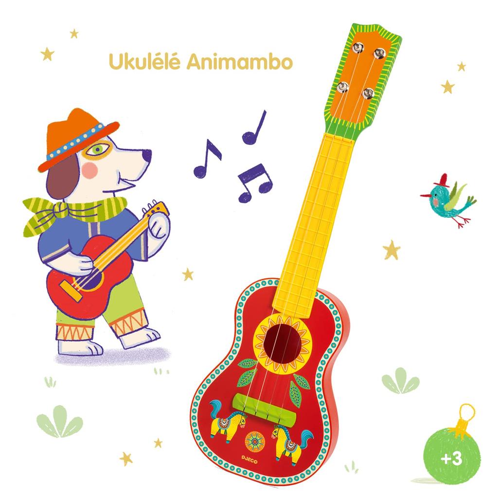 DJECO Ukulele музыкальный инструмент игрушечная гитара мини-гитара игрушка укулеле 4 струны обучающая игрушка музыкальное представление Монтессори 3 года Рождество