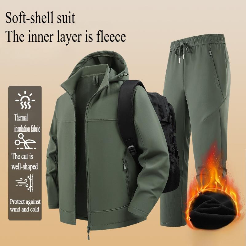 Winter Men Outdoor Fleece Sport Suits Tracksuit Men Sportswear Thick Hike Sets Male Joggers Hooded Suit 2 Pieces Jacket Pant