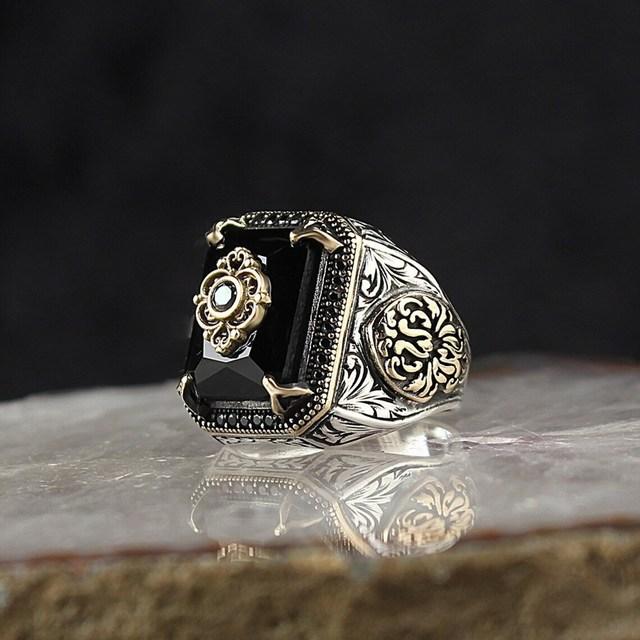 New Punk Turkey Vintage Rings Geometric Oval Black Suitable For Anniversary Party Wedding Men 'S Rings High -End Luxury Jewelry
