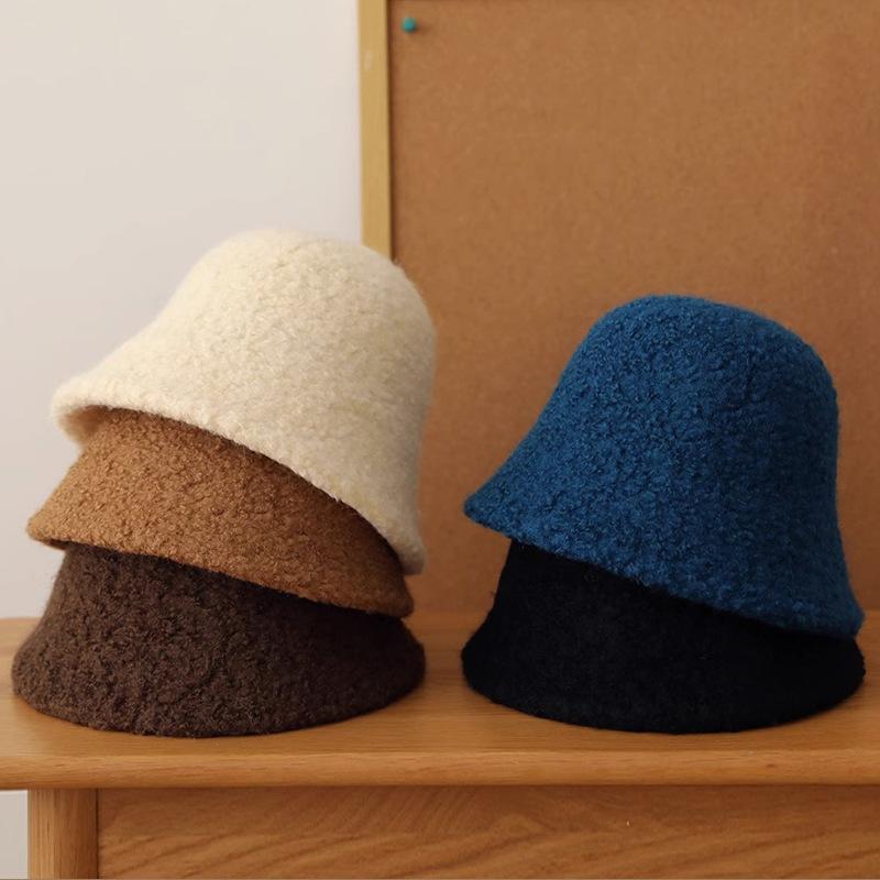 Autumn and Winter Warm and Ear Protecting Versatile Lamb Wool Fisherman Hat with Large Head and Basin Hat Face Covering Bucket Hat