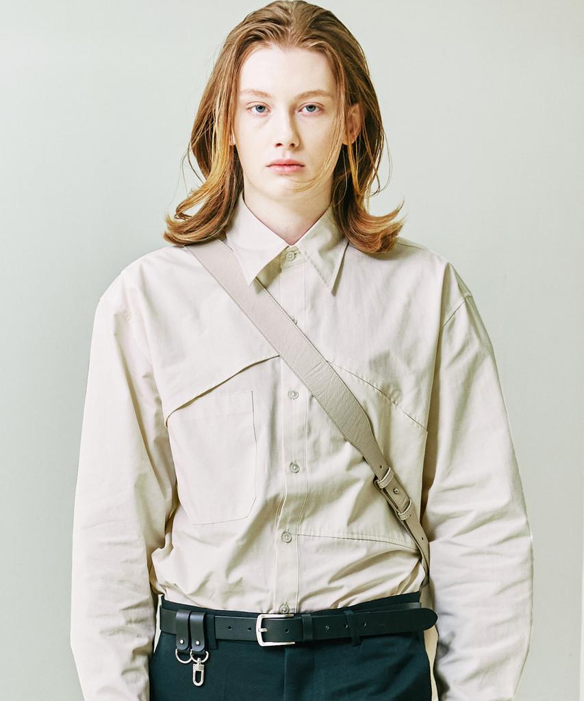 SSY Oblique Cover Loose Fit Cotton Shirt Cream