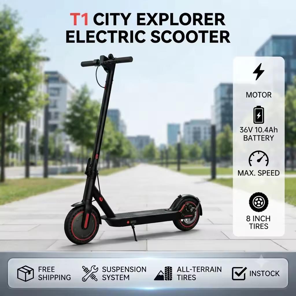 T1 10inch Aluminum Alloy Foldable Adult Commuter Electric Scooter 350W Motor Waterproof 10.4AH Battery with 30km/h Max Speed