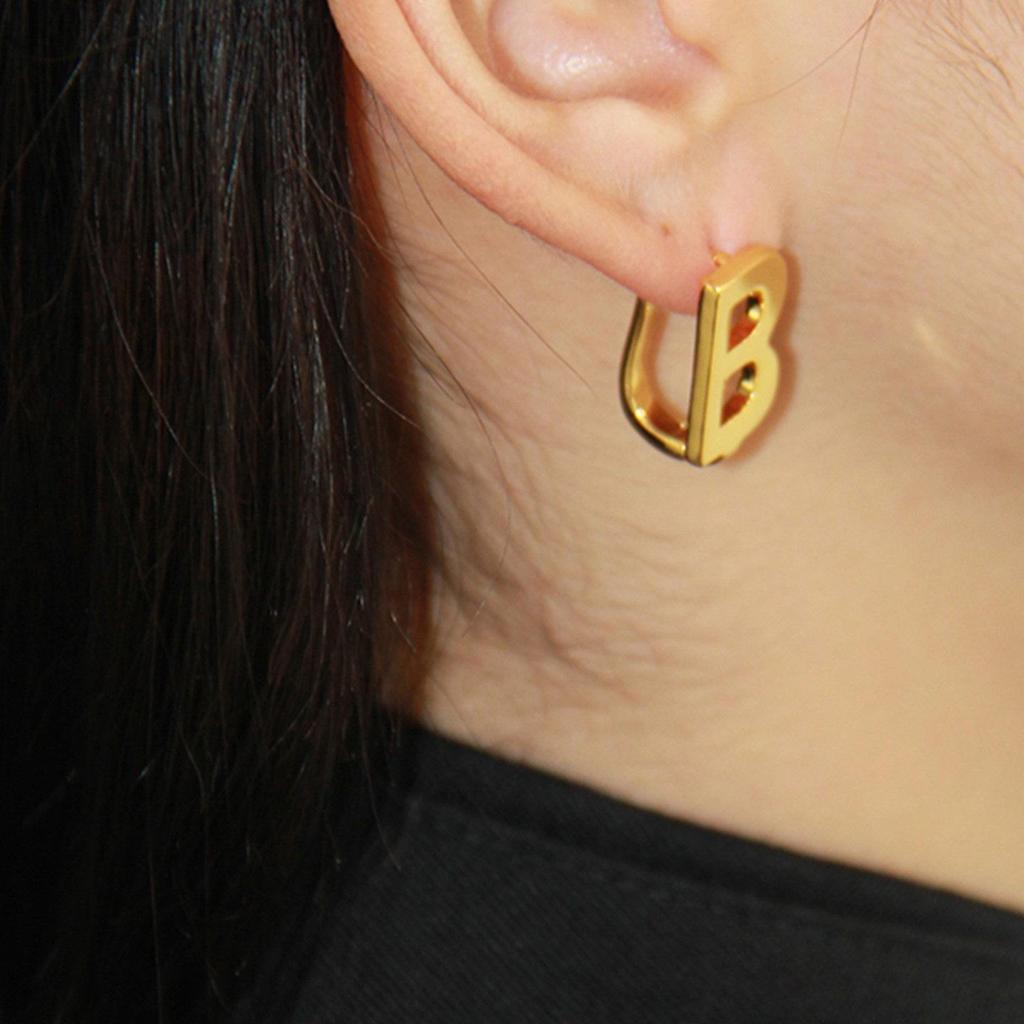 Серьги-каффы из желтого золота 14 карат с геометрической буквой B для женщин