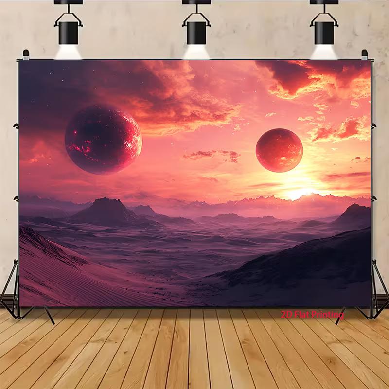 2D Fantasy Mars Planet Landscape Home Decoration Backdrop