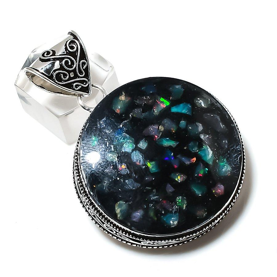 Подвеска из натурального эфиопского опала из стерлингового серебра 925 пробы 2,09 дюйма K0C14