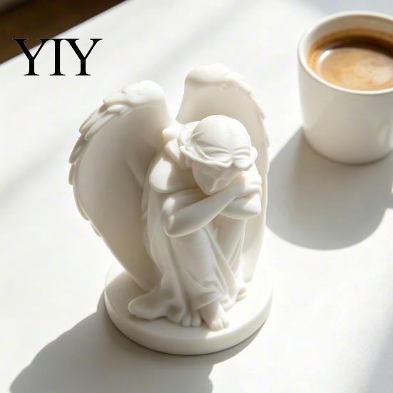 Cute Sleeping Angel Decor 3D Printed Ornament, Minimalist Figurine Desktop Matte White Home Decor, Aesthetic Sculpture for Office Shelves Decorations