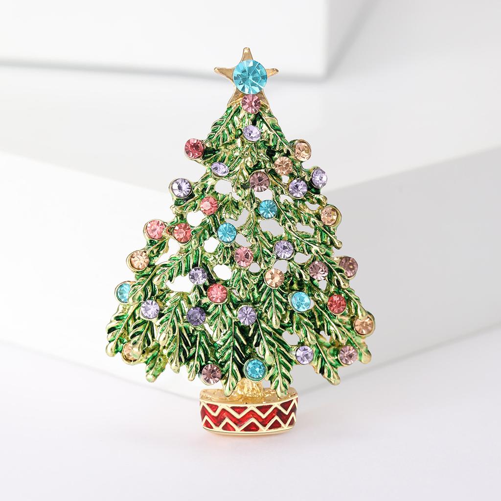 Fashion Alloy Rhinestones Christmas Tree Brooch Delicate Ladies Suit Cardigan Corsage Ornament Pin