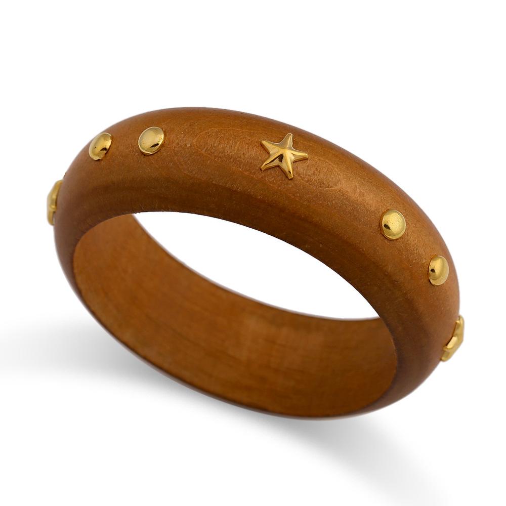 DIEZI Punk Fashion 4 Colors Round Wood Bangles Fashion Vintage Hip Hop Geometric Star Wide Bangle Bracelet For Women Men Jewelry