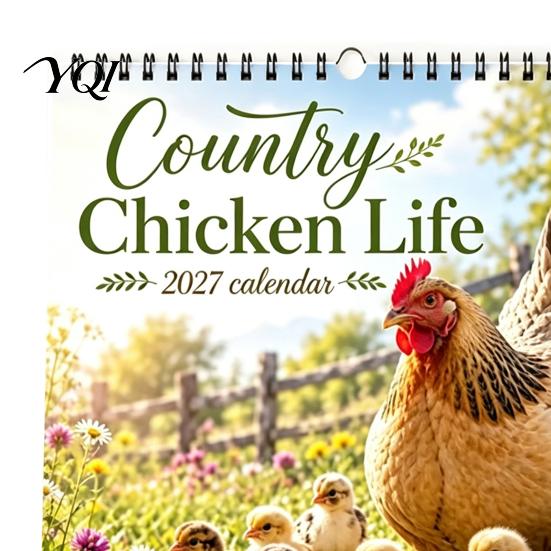 Farm Life Theme Calendar 2027 Country Chicken Wall Calendar, 12-Month Planner with Spiral Home Office Decor Binding, Thick Paper Academic Year
