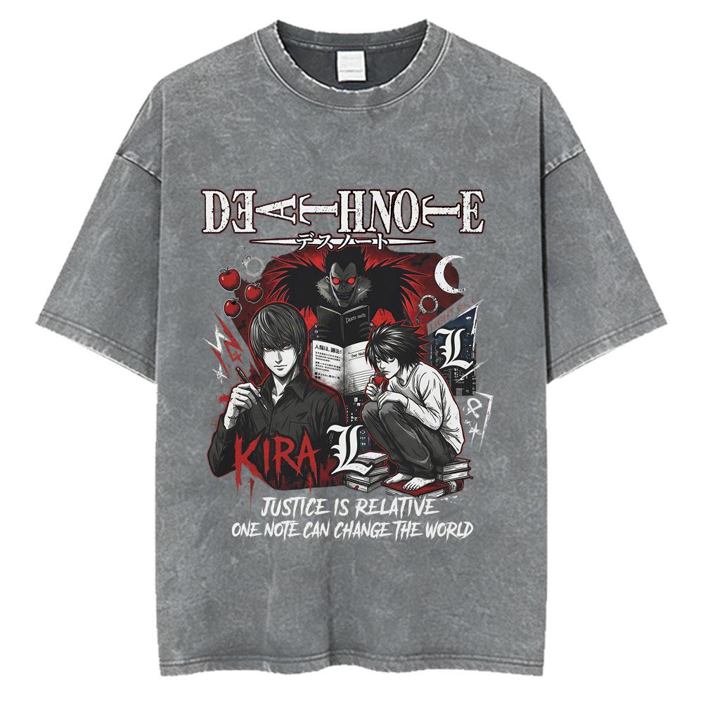 Vintage Acid Washed Anime Death Note Ryuk Yagami Light T Shirts Men Women Cotton Tee Shirt Fashion Hip Hop Short Sleeve T-shirts