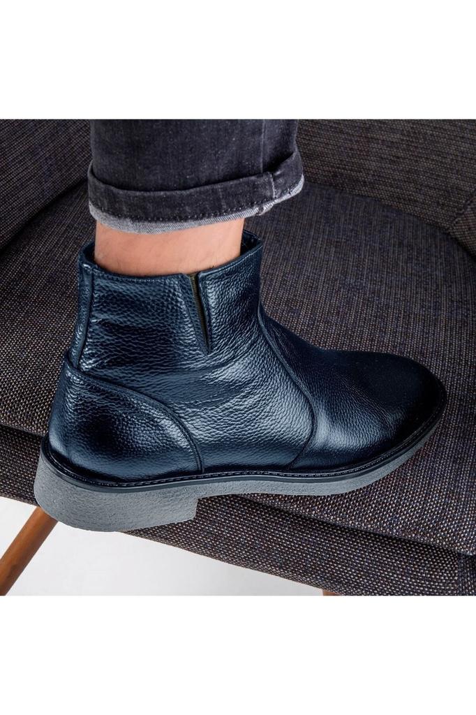 Мужские модные ботинки на плоской подошве из натуральной кожи, ботинки «Челси» с противоскользящей подошвой, повседневные ботинки «Челси» на молнии, темно-синие туфли