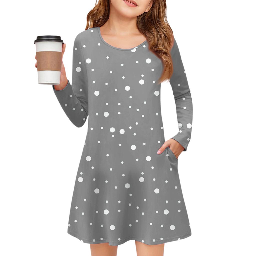 Платье с длинным рукавом для девочек - Платье с цветными карманами